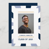 日が差すこと | Blue periwinkleホワイト写真卒業 招待状 (正面/裏面)