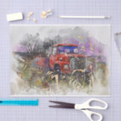 日が通過し、素朴ヴィンテージの赤いピックアップ 薄葉紙 (クラフト)