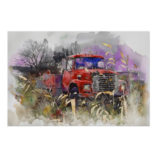 日が過ぎ、秋に赤いピックアップ ポスター (正面)
