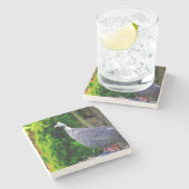 日なたに立つ青いヘルメットギニア鳥 ストーンコースター (横)