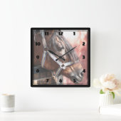 日に照らさかわいらしれる厩舎のベイホース スクエア壁時計 (ホーム)