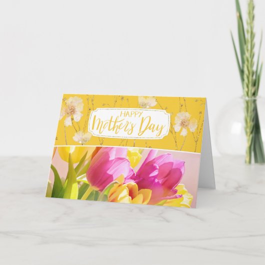 日に照らされたチューリップ母の日 サンキューカード (正面)