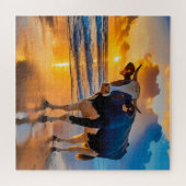 日に照らされたビーチの子供の牛 ジグソーパズル (横)