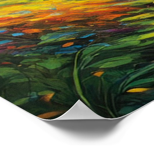 日に照らされた森と急ぐ流れ ポスター (角)