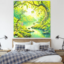 日に照らされた森林風景 キャンバスプリント