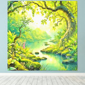 日に照らされた森林風景 キャンバスプリント (インサイチュ (ウッドフロア))