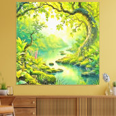 日に照らされた森林風景 キャンバスプリント (インサイチュ (リビング))