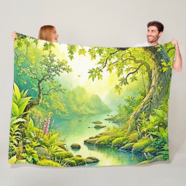 日に照らされた森林風景 フリースブランケット