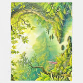 日に照らされた森林風景 フリースブランケット (正面)