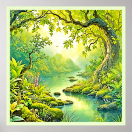 日に照らされた森林風景 ポスター