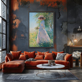 日に照らされた牧草地の優雅な女性 – 印象派 ポスター