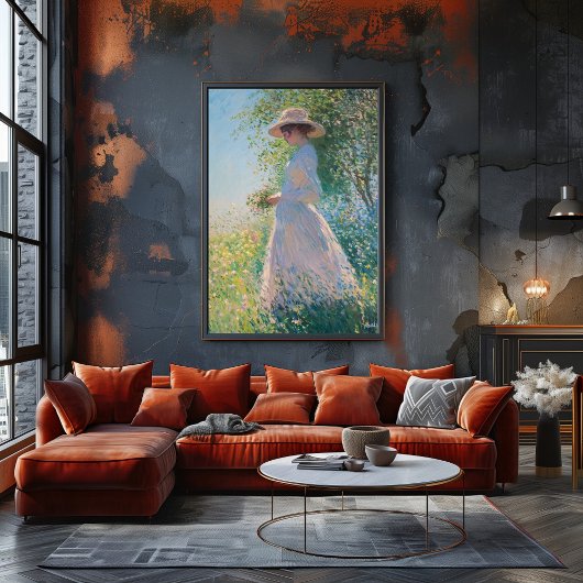 日に照らされた牧草地の優雅な女性 – 印象派 ポスター