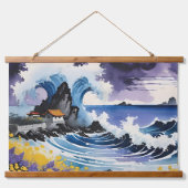 日に照らされた航海と海砂浜 吊り下げ型タペストリー (正面)