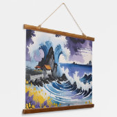 日に照らされた航海と海砂浜 吊り下げ型タペストリー (傾斜あり)