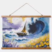 日に照らされた航海と海砂浜 吊り下げ型タペストリー (正面2)