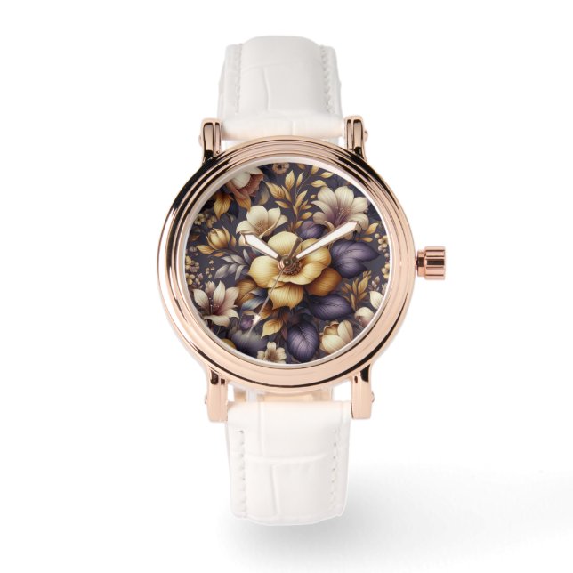 日に照らされた花びらと紫の霞 腕時計 (正面)