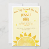 日ののまわりに1番目の誕生日招待状黄色 招待状 (正面)