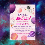 日のまわりにの旅| ピンクの宇宙1回目の誕生日 招待状