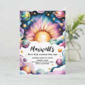 日のまわりに水の色の男の子の旅1st誕生日 招待状 (スタンド正面)