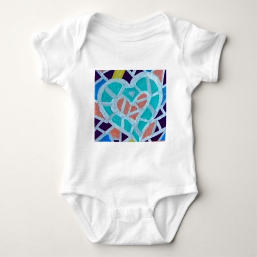 日のカラフルなハート… ベビーボディスーツ (正面)