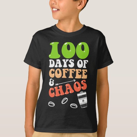 日のコーヒーとカオス100日学校先生 Tシャツ (正面)