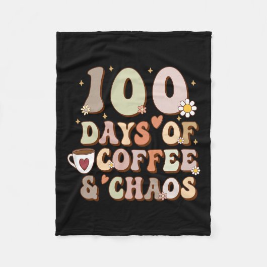 日のコーヒーと混沌の学校の100日目教え フリースブランケット (正面)