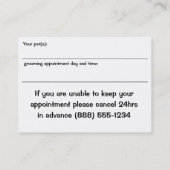 日のスパおよびアポイントメントカード 予約カード (裏面)