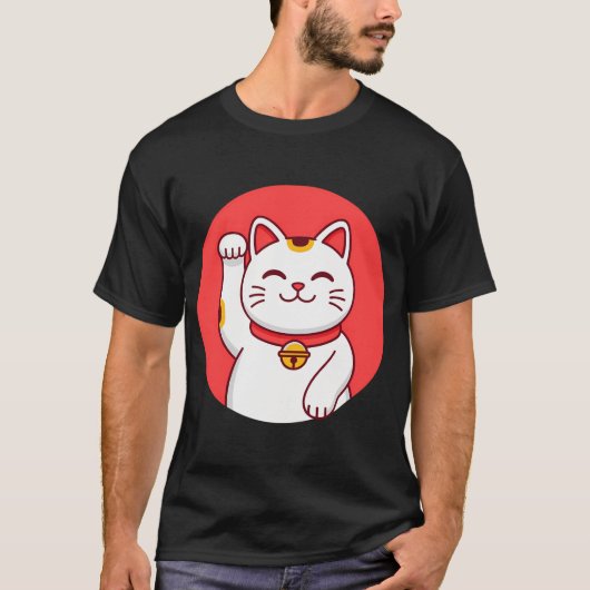 日の丸背景のラッキー招き猫 Tシャツ (正面)