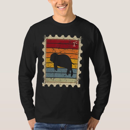 日の入りとアザラシの赤ちゃんの切手 Tシャツ (正面)
