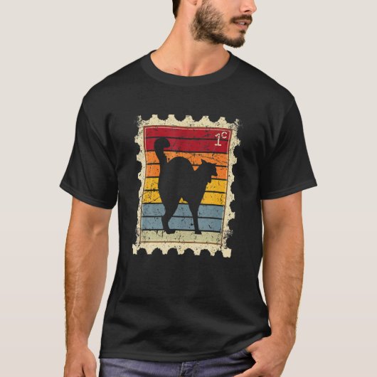 日の入りと猫の切手 Tシャツ (正面)