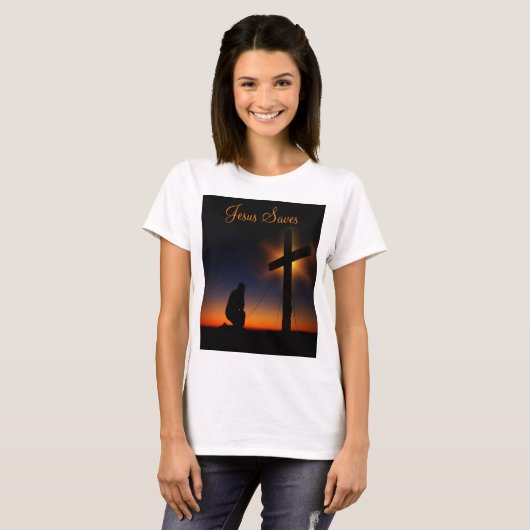 日の入りと聖十字架 (名入れ) Tシャツ (正面フル)