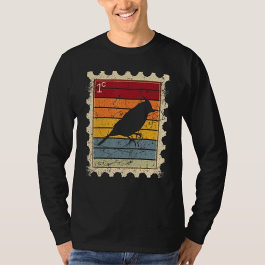 日の入りと鳥の切手 Tシャツ (正面)