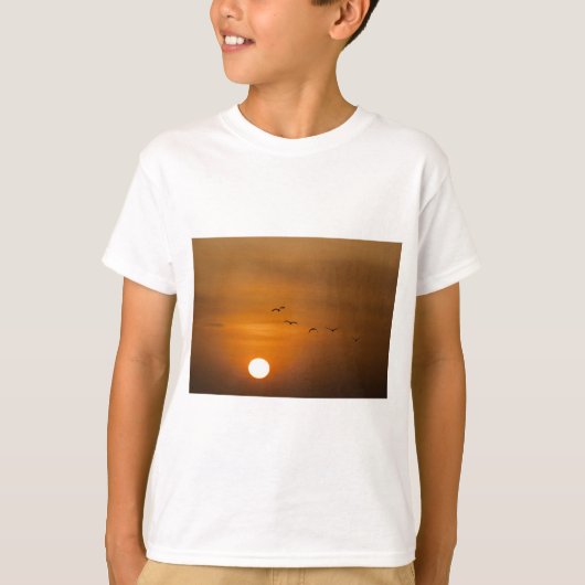 日の入りを飛ぶ鳥 Tシャツ (正面)