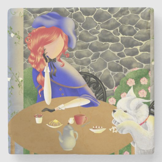 日の入りカフェのわんこ淑女 ストーンコースター (正面)
