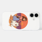 日の入りビーチで愛犬と散歩するキュートなドッグママ Case-Mate iPhoneケース (裏面 (横))