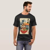 日の入りラーメン猫浮世絵日本美術 Tシャツ (正面フル)