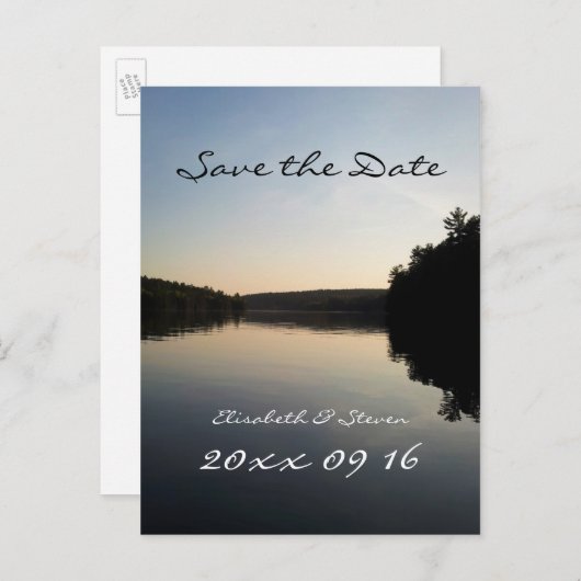 日の入り日結婚の葉書の湖を保存 案内ポストカード (正面/裏面)