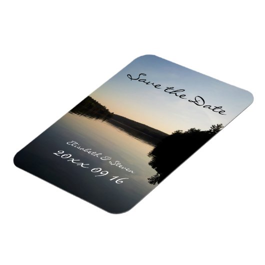 日の入り時に結婚日付のマグネット湖を保存 マグネット (左側)