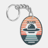 日の入り時のおしゃれなUFOデザイン キーホルダー (正面左)