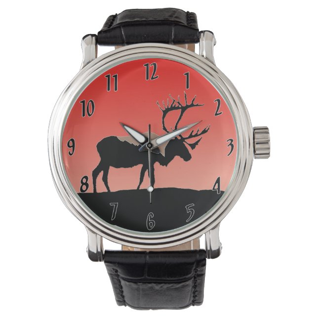 日の入り時のカリブー - オリジナル野生動物アート 腕時計 (正面)