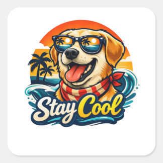 日の入り時のクールな犬 スクエアシール