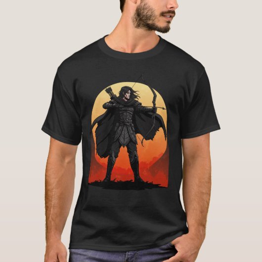 日の入り時のダークアーチャーウォリアー Tシャツ (正面)