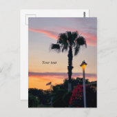 日の入り時のパームと国旗 ポストカード (正面/裏面)