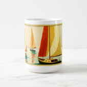 日の入り時のビンテージセイルボート 海岸の芸術 コーヒーマグカップ (中央)