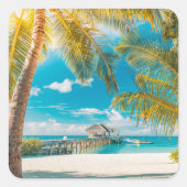 日の入り時のヤシの木 スクエアシール (正面)