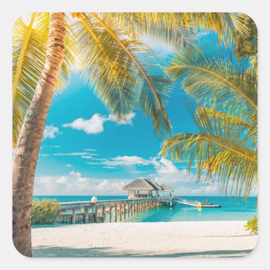 日の入り時のヤシの木 スクエアシール (正面)