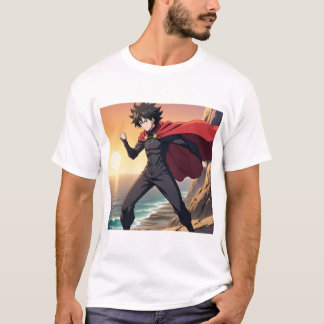 日の入り時の壮大なアニメの英雄 - 強力な戦士と Tシャツ