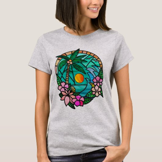 日の入り時の夏休みの海のビーチ Tシャツ (正面)