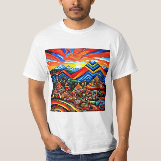 日の入り時の山頂1 Tシャツ (正面)