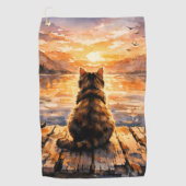 日の入り時の桟橋の猫 ゴルフタオル (正面)